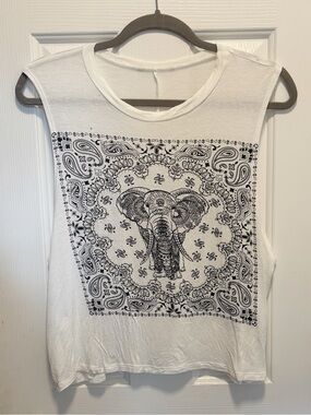 ♥️💖 Sparkly White Elephant Cropped Muscle Tee Sheer Light Rhinestones